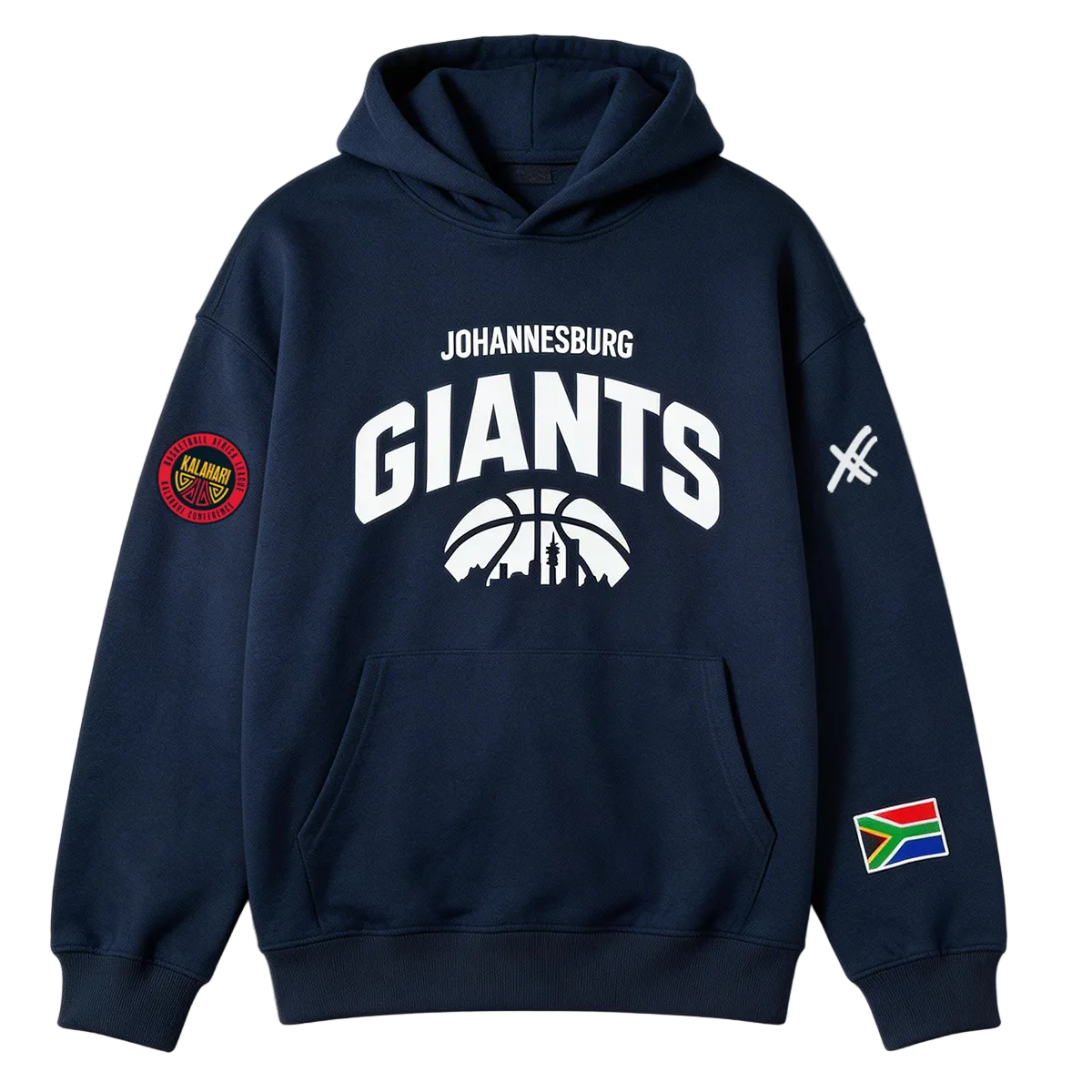 Navy blue hoodie with 'Johannesburg Giants' text and logo on a white background